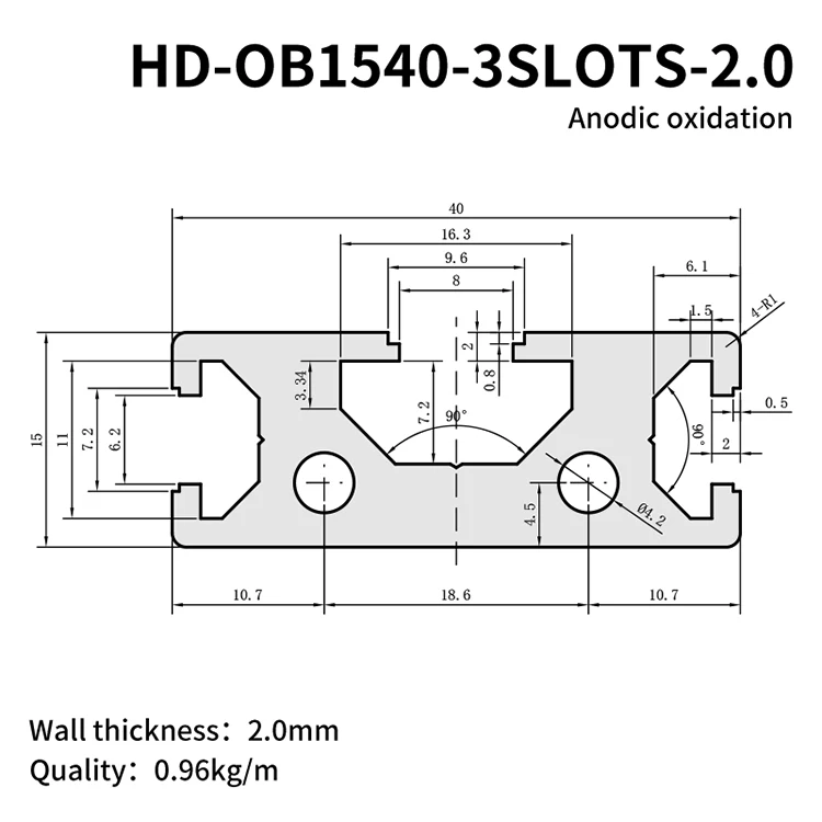 1540 Series 3 Slots Anodized Aluminum Profile Ruler Slide Rail CNC Cutting Punching Processing Services factory