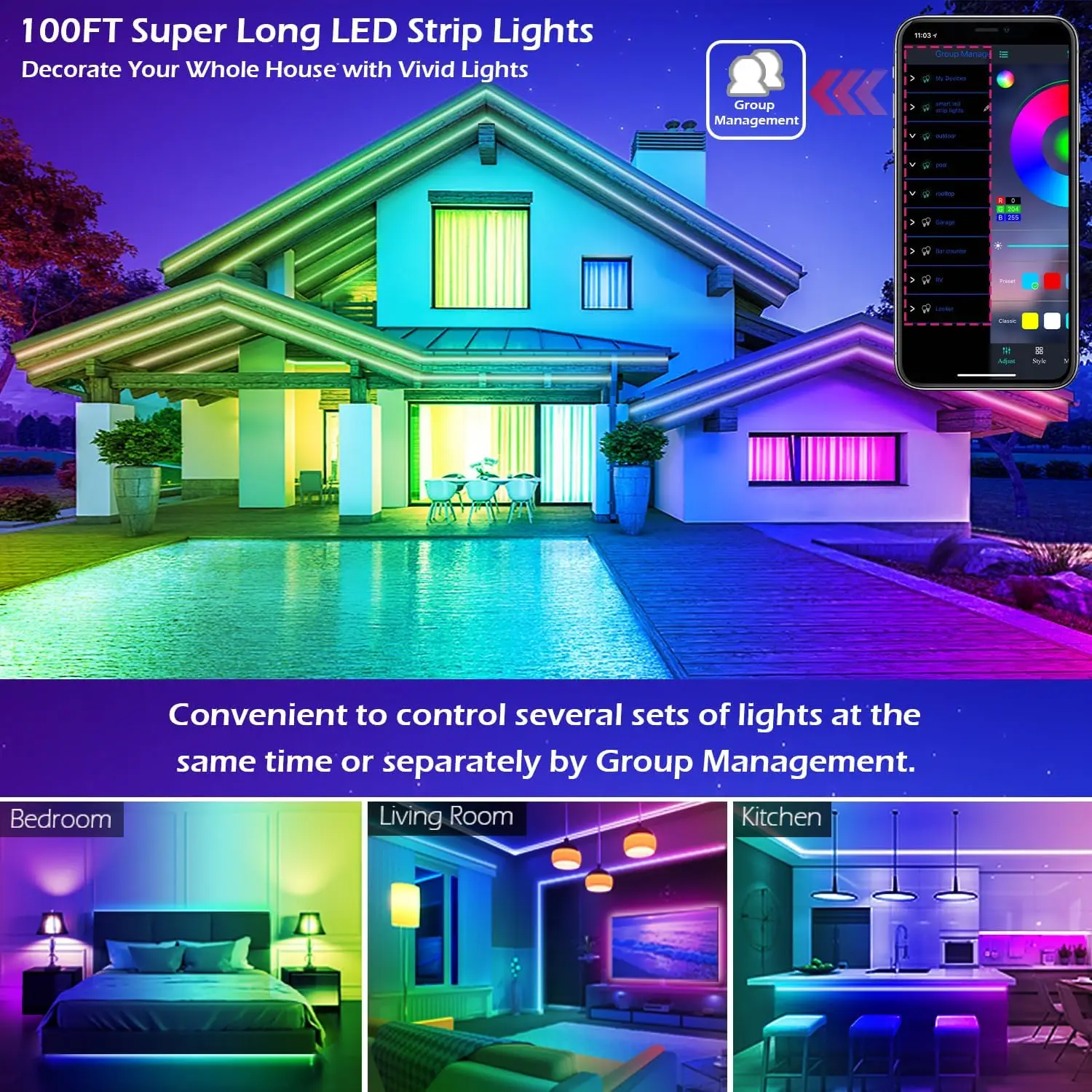 RGB Color Led Strip Light - 16.4FT Meters with Remote Control
