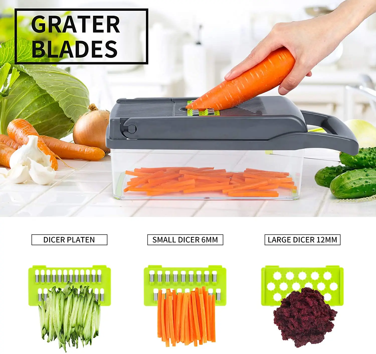 13 in 1 Vegetable Chopper Multifunctional Fruit and Vegetable Cutter Slicer Veggie Chopper with 7 Different Blades and Container