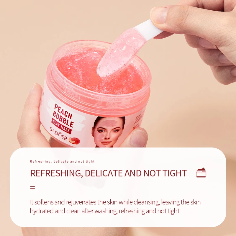 OEM SADOER Private Label Cucumber Peach Natural Moisturizing Mud Mask Skin Care Whitening Face Natural Beauty Facial Mask