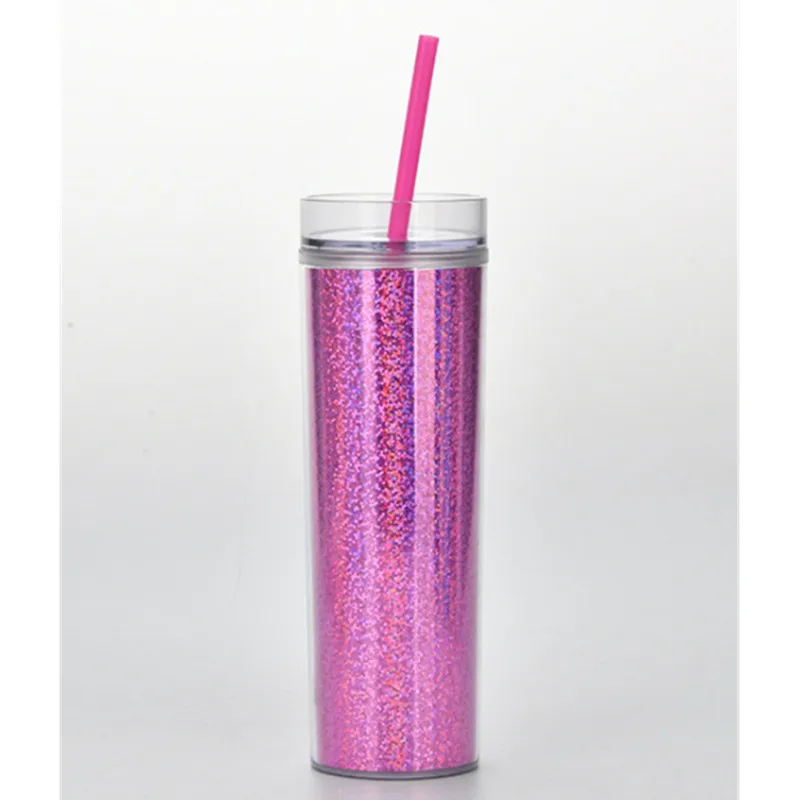 Фон с изображением конфетти блеск стакан с двойными стенками объемом 16 унций кружка для путешествий, пластиковая Питьевая многоразовые чашка с трубочкой