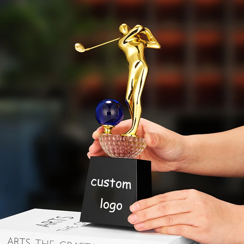 Custom New Design High-end Crystal Golf Award and Trophies Metal Gold Sport Trophy Cup