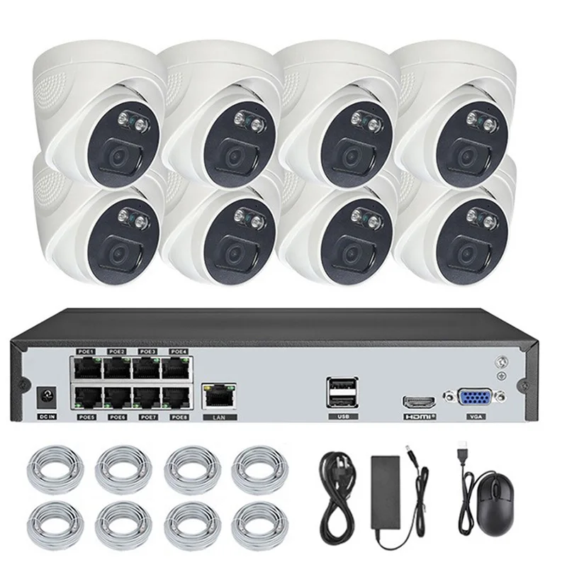 Xmeye 4K 8MP 8CH POE Security IP Camera System 8CH P2P Kit H.265 NVR POE Two Way Audio Outdoor Home 8MP POE IP Camera Kit