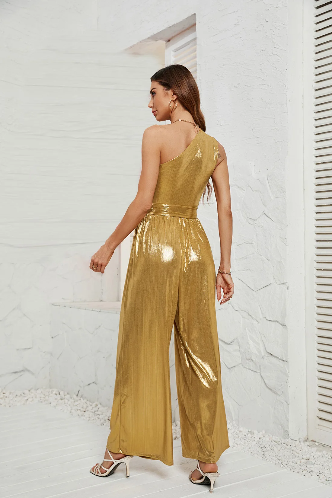 2024 Spring and Summer New Foreign Trade Women's Suspenders Sexy Suit Jumpsuit Open Back Waist Trousers Wide Leg Pants Dress