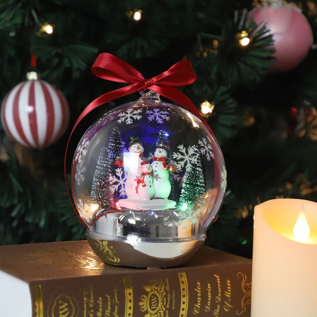 assorted size led glass christmas ornament ball collection musical revolving glass snow globe ornaments