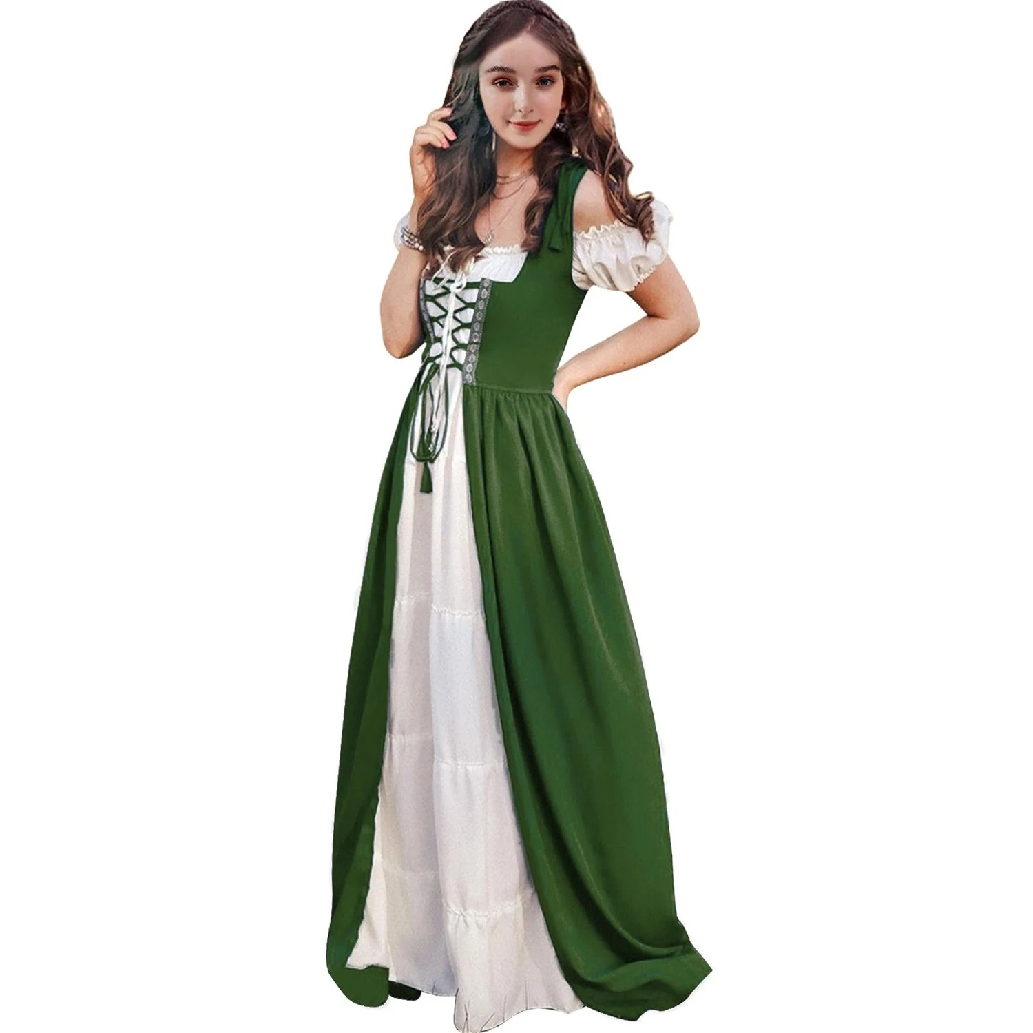 High Quality Adults Square Neck Bundle Corset Medieval Renaissance Vintage Princess  Dress Halloween Costume Women