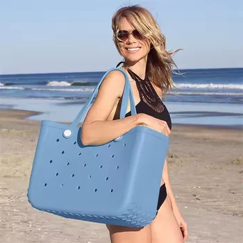 Hot Sale Custom Women Beach Waterproof Large Capacity Open Two Tote Bags Eva Silicone Leopard Pattern Beach Bogg Bag