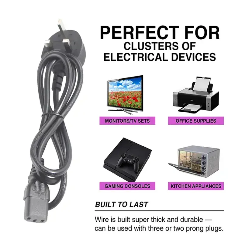 UK BS1363 to C13 Power Cord,Toptekits 16AWG Britain England Power Cord, with Fuse,IEC-320-C13 to UK Plug