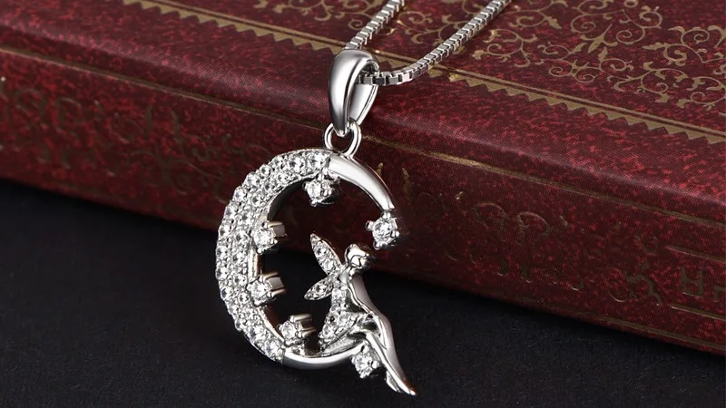 Handmade 925 Silver Crescent Moon Pendant Rhodium Plated Iced Out ...