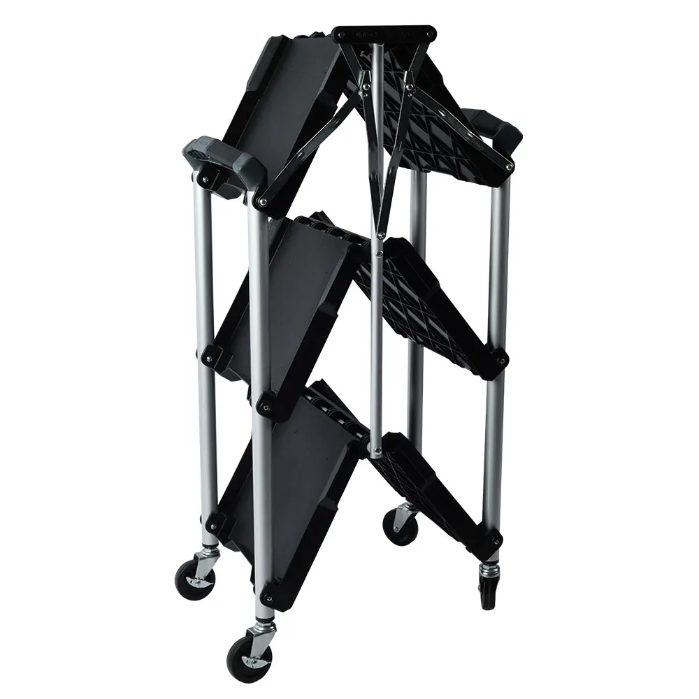 Vertak Multifunction 3 Tier Utility Cart Storage Hot Pot Food Foldable Hand Pull Rolling Cart Folding Collapsible Service Cart