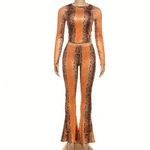 Dropshipping New Arrivals Popular 2026 Women Clothing Snake Print Long Sleeve Two Piece Pants Set