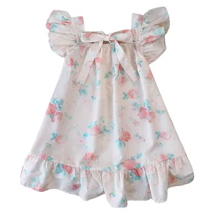 Wholesale Princess Dress for Girls Square Collar French Flower Cotton Skirt Ruffle Decorations Children's Clothing ODM Supply