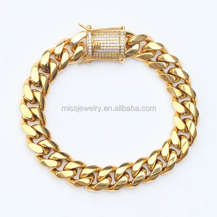Mens 24k Gold Plated Miami Cuban Link Bracelet 316L Stainless Steel 8.5  20MM