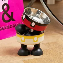 High Footed Cat Bowl Cartoon Neck Protection Pet Stainless Steel Bowl Anti-Knock Dog Cat Water Tableware Solid for Food Use