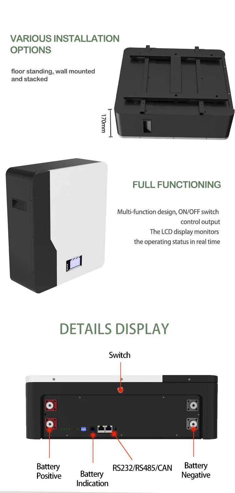 product new 512v lithium battery power wall mounted 5kwh 100ah home energy storage solar battery lithium for solar storage system-4