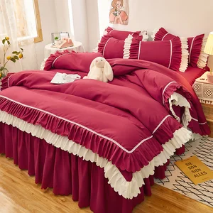 4pcs Print Bedding Set Soft Bed Skirt Wedding Bedspread Full Twin Queen King Size Bed Sheet Mattress Cover Bedsheets