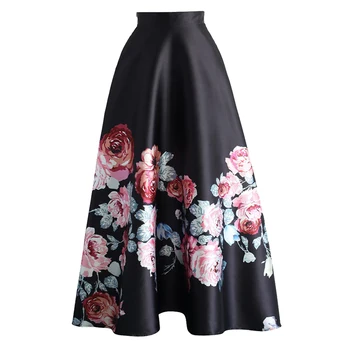 Hot Sale Blossoming Black High Waist Long Lady Skirt
