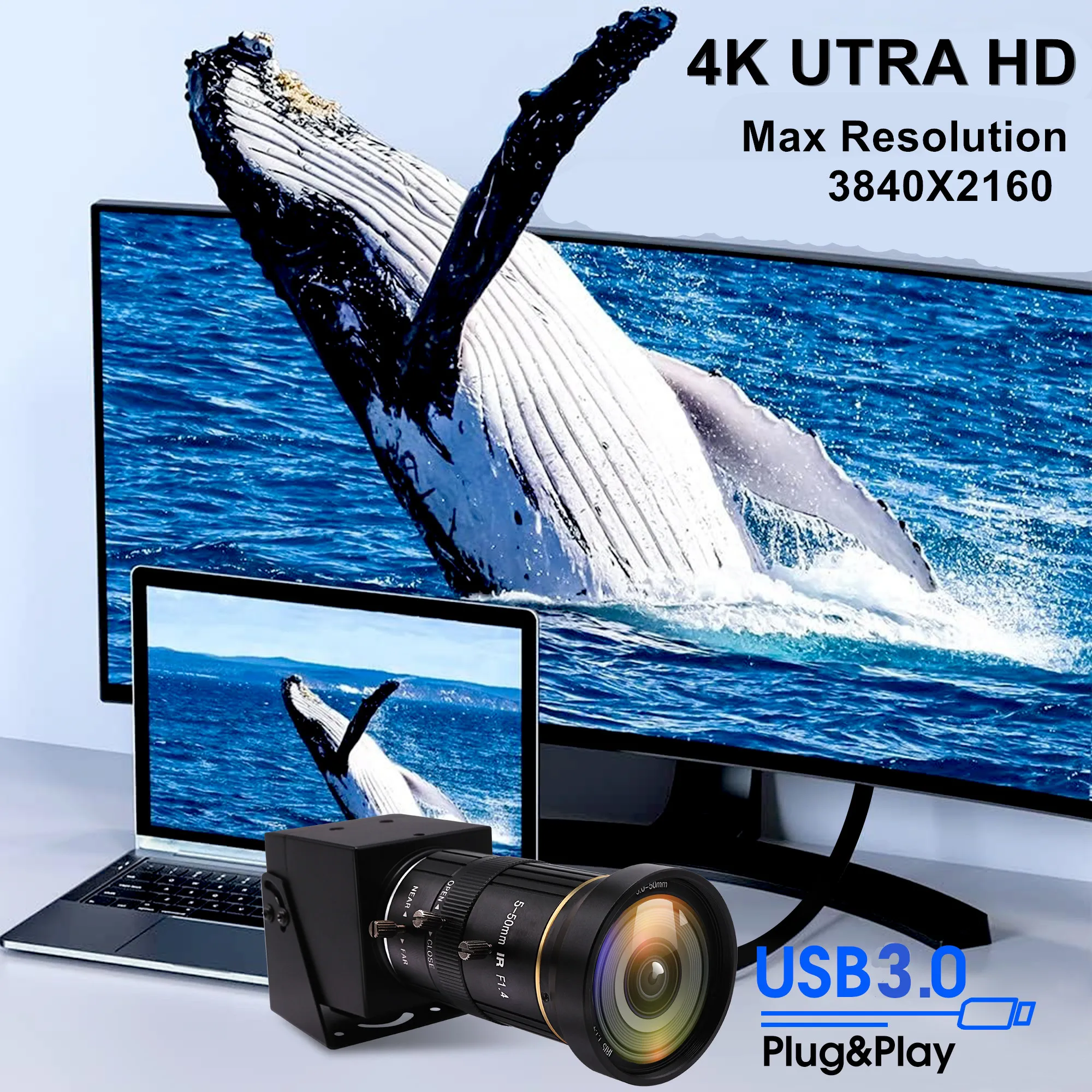 ELP 4K USB3.0 産業用カメラ 5-50mmバリフォーカルレンズ 公式【総代理