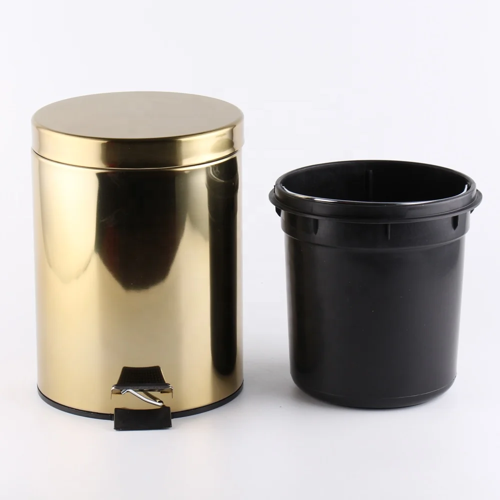 
 Stainless Steel  Trash Can With Lid on  Golden Painting  Waste Garbage Bin Foot Pedal Waste Bin Compactor  