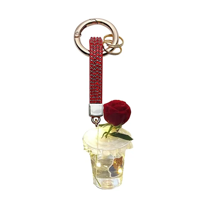 3D Custom Logo Promotional Keychain Personalized Metal PVC Leather Rubber Toy Rose Flower Diamond Milk Drink Carabiner Keychain