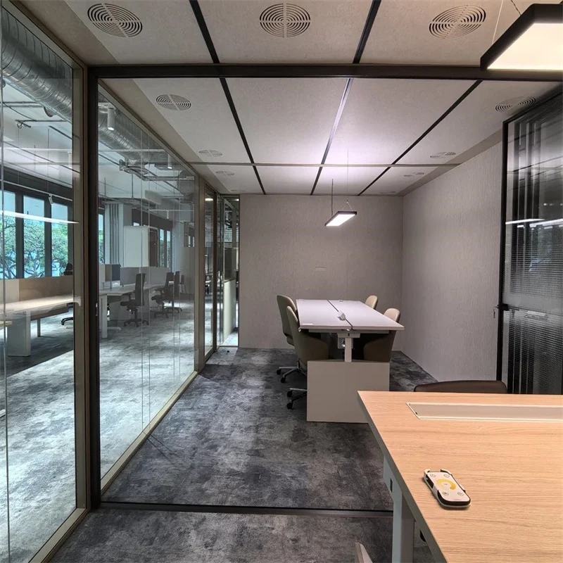 product 90mm wall thickness aluminum frame steel keel panoramic double glass partition for luxury residential lobbies-1