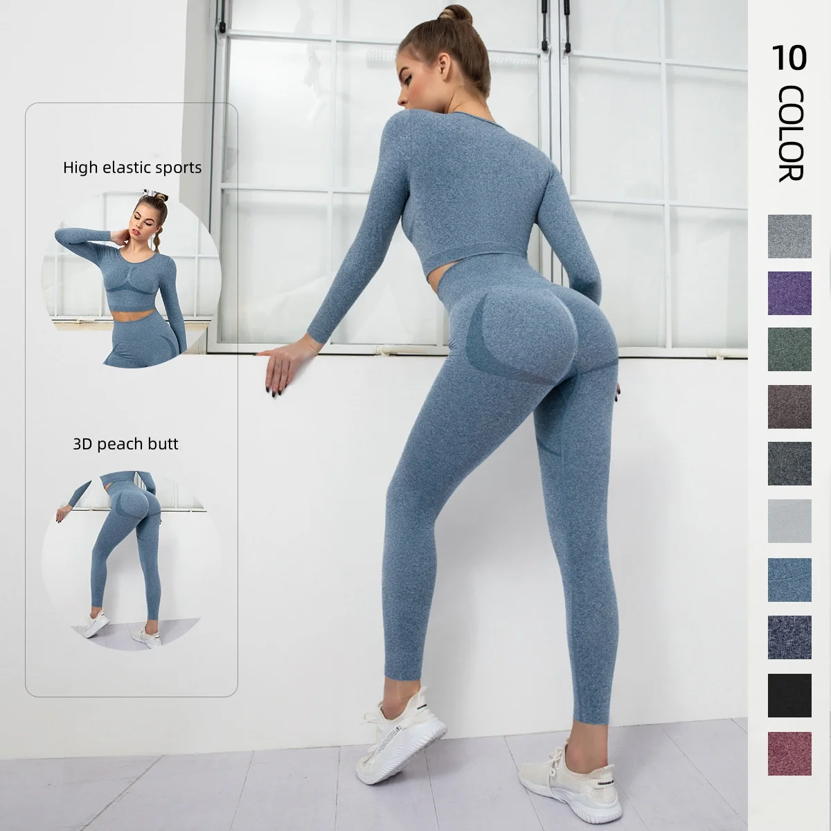 Women's New Fall Winter Autumn 2 Piece Long Sleeve Leggings Workout Wear Seamless Skiny Fitness yoga pants Suit Sports Yoga Sets