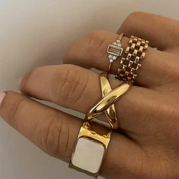New Trendy Stainless Steel Crossed Cuff Rings 18k Gold Plated X Shape Design Rings INS Hot Selling Minimalist Cross X Cuff Rings