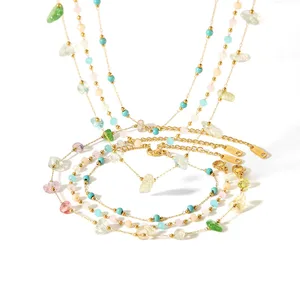 OEM 18K Gold Stainless Steel Jewelry Set Irregular Colorful Natural Stone Necklace Bracelet Anklet for Gift