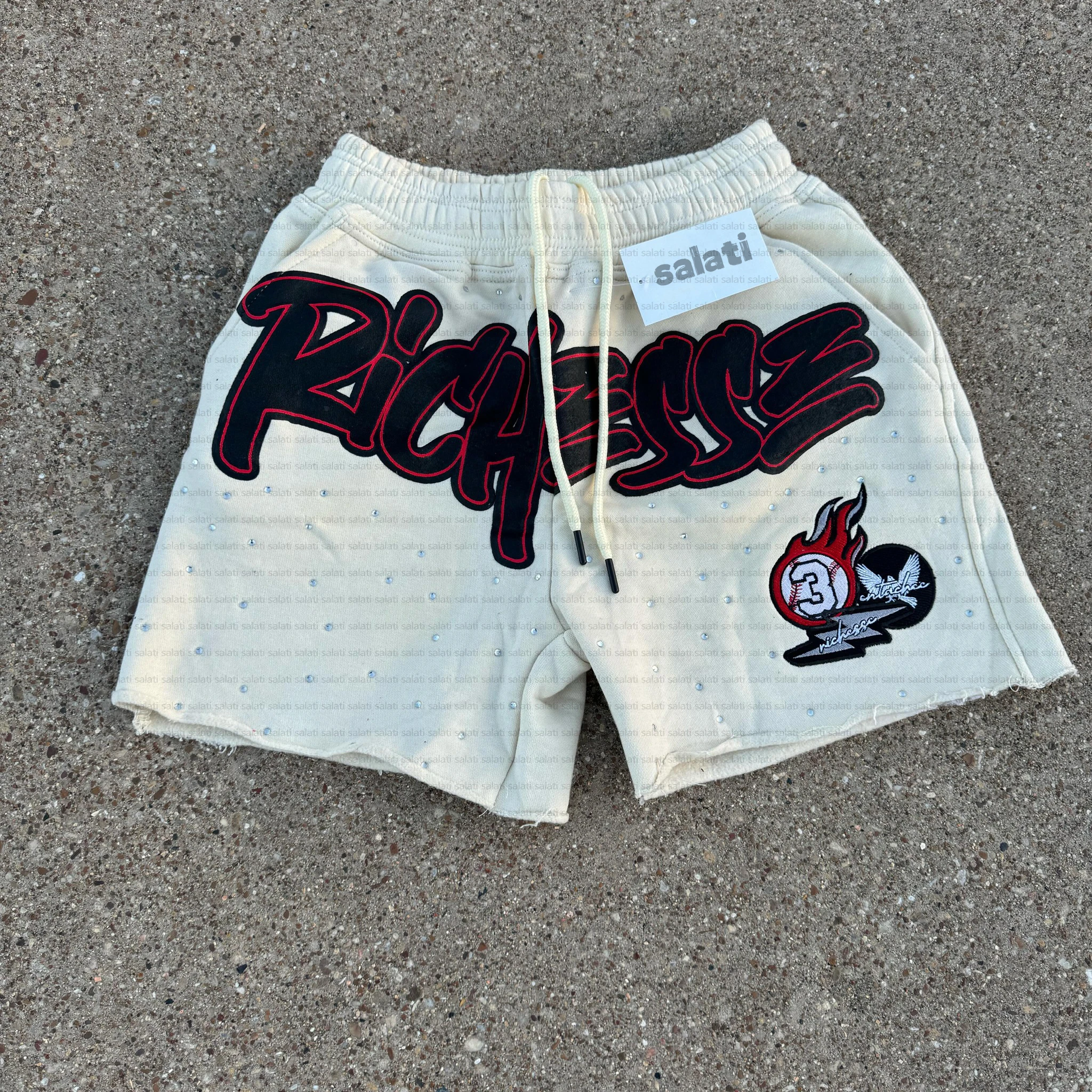 Custom Summer Jogger Sweat Shorts Cotton French Terry Baggy Distressed Puff Print Embroidery Rhinestone Acid Wash Shorts for Men gallery 7