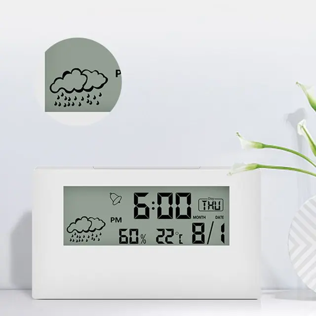 Eco-Friendly Promotional Household Weather Station Display Alarm Clock With Temperature Indicator and Humidity