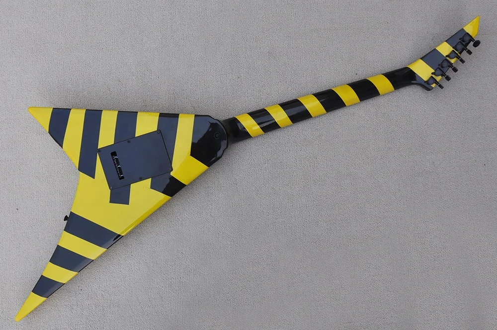 エレキギター V型 ブラック/イエロー Flyoung Black Yellow V Shape Electric Guitar - Custom Made 6