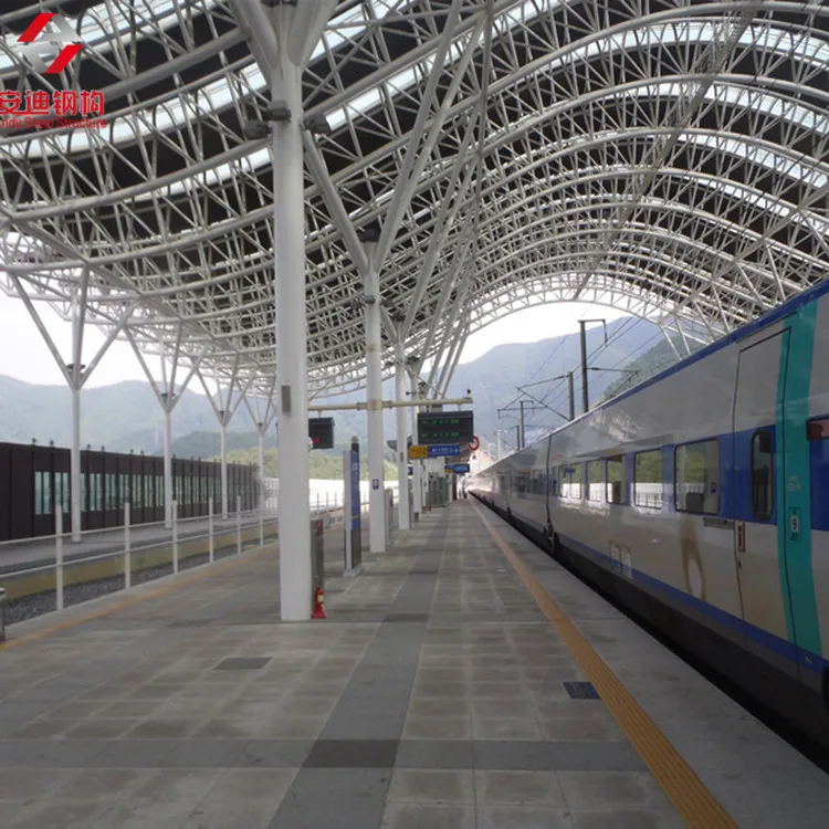 Prefabricated Railway Station Galvanized Steel Structures Curved Roof Design Structural Steel Pipe Truss Shed for Sale