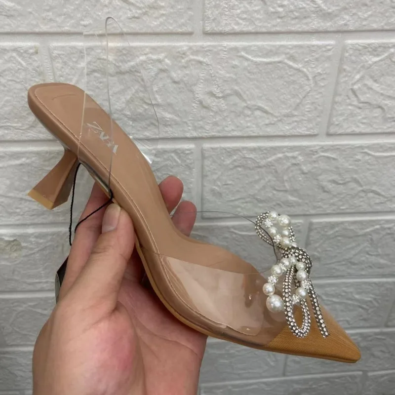 New Bow Decoration Pointed High Heel Baotou Goods High Heel Sandals
