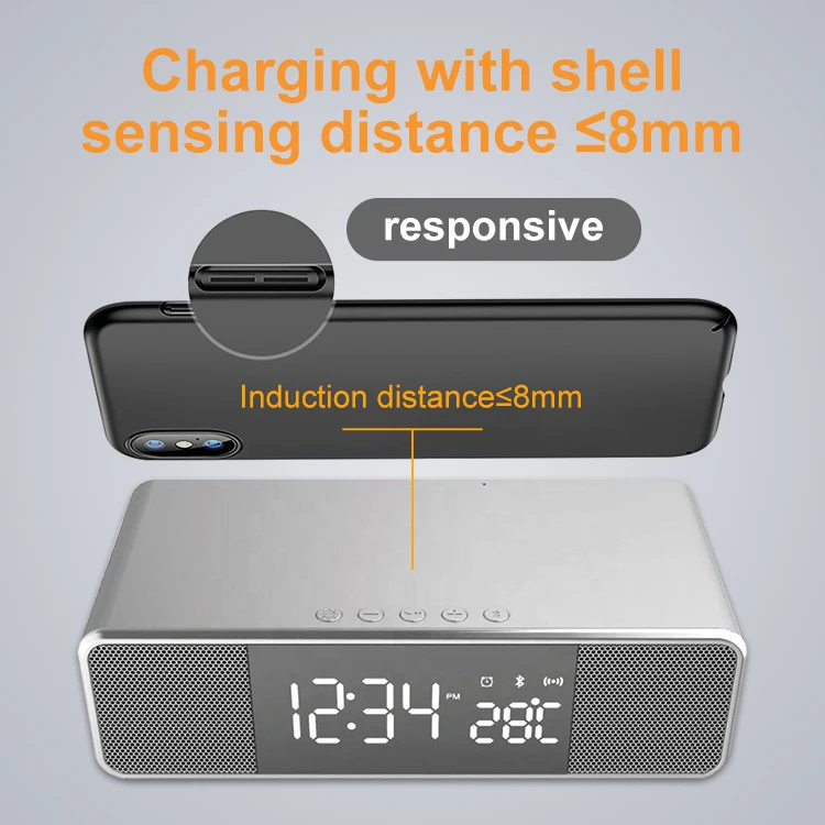 Лидер продаж многофункциональное Беспроводное зарядное устройство с FM-радио часами динамиком портативный цифровой