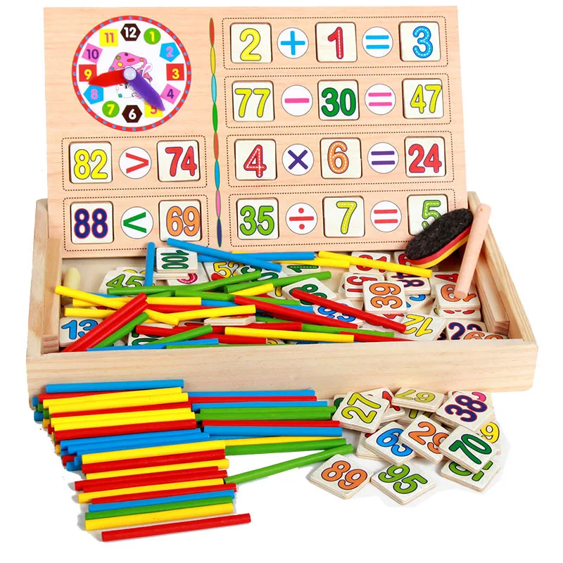 Caja de aprendizaje de matemáticas Montessori, juego de números con dibujo,  tablero de madera, juguete educativo para niños de 4, y años