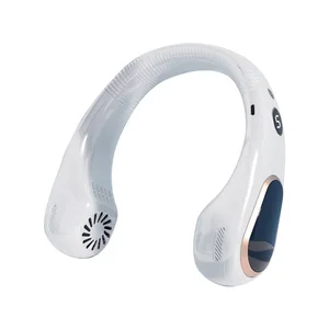 2026 USB Charging Portable LED Digital Display Neck Fan  Air Cooling Fan English Operating Small Plastic Table