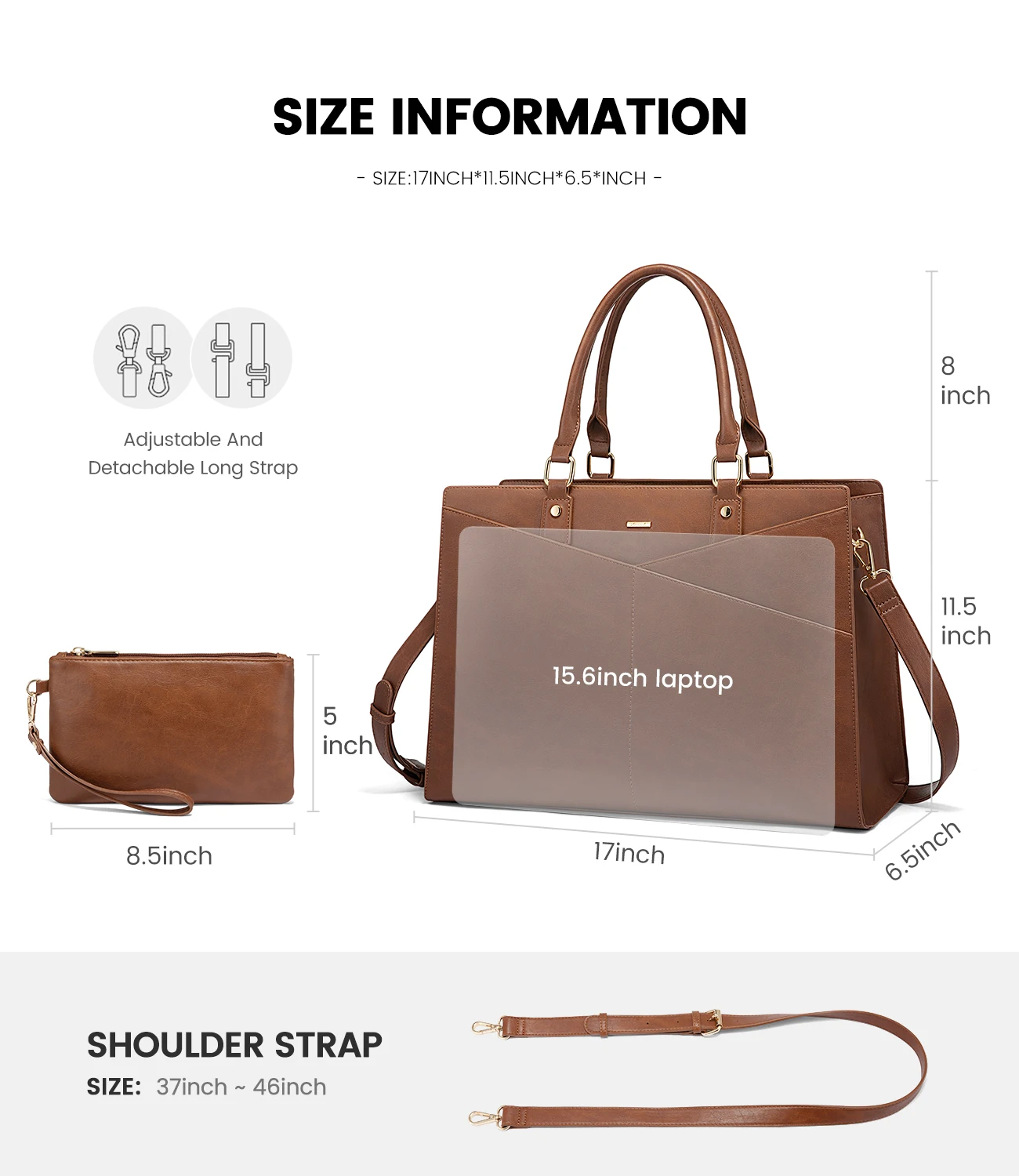 Lovevook 2024 New Fashion Classic Designer Leather Computer Hand Bag Ladies Large Capacity 15.6