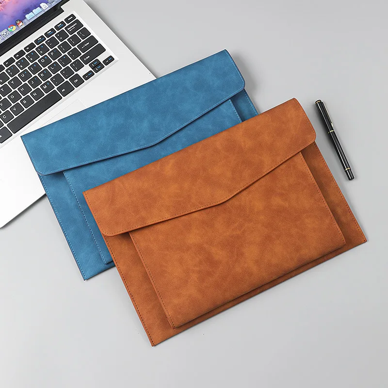 A4 Size File Folders Large Capacity PU Leather Document File Bag Conference Office Document Pouch Business Contract File Folder