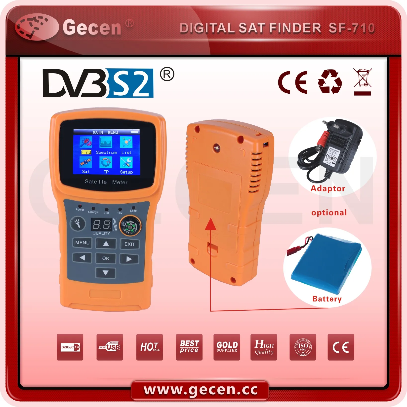 G-SAT Digital Satellite Finder Meter Picture hd Satellite Finder with Compass SF-710