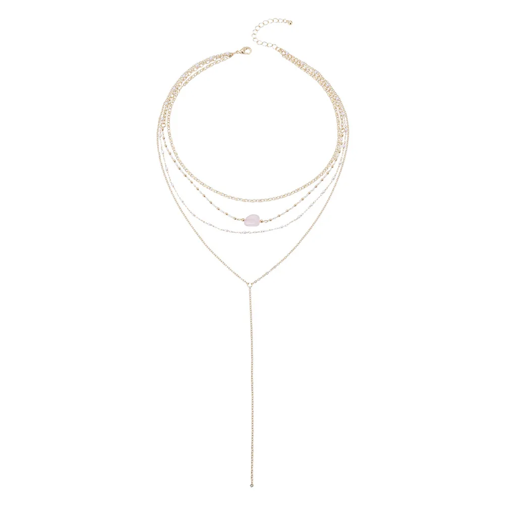 Europe United States Women's Fashion Pendant Necklaces Hot-Selling Street Trends Natural Stone Beads Multilayer Design Wholesale