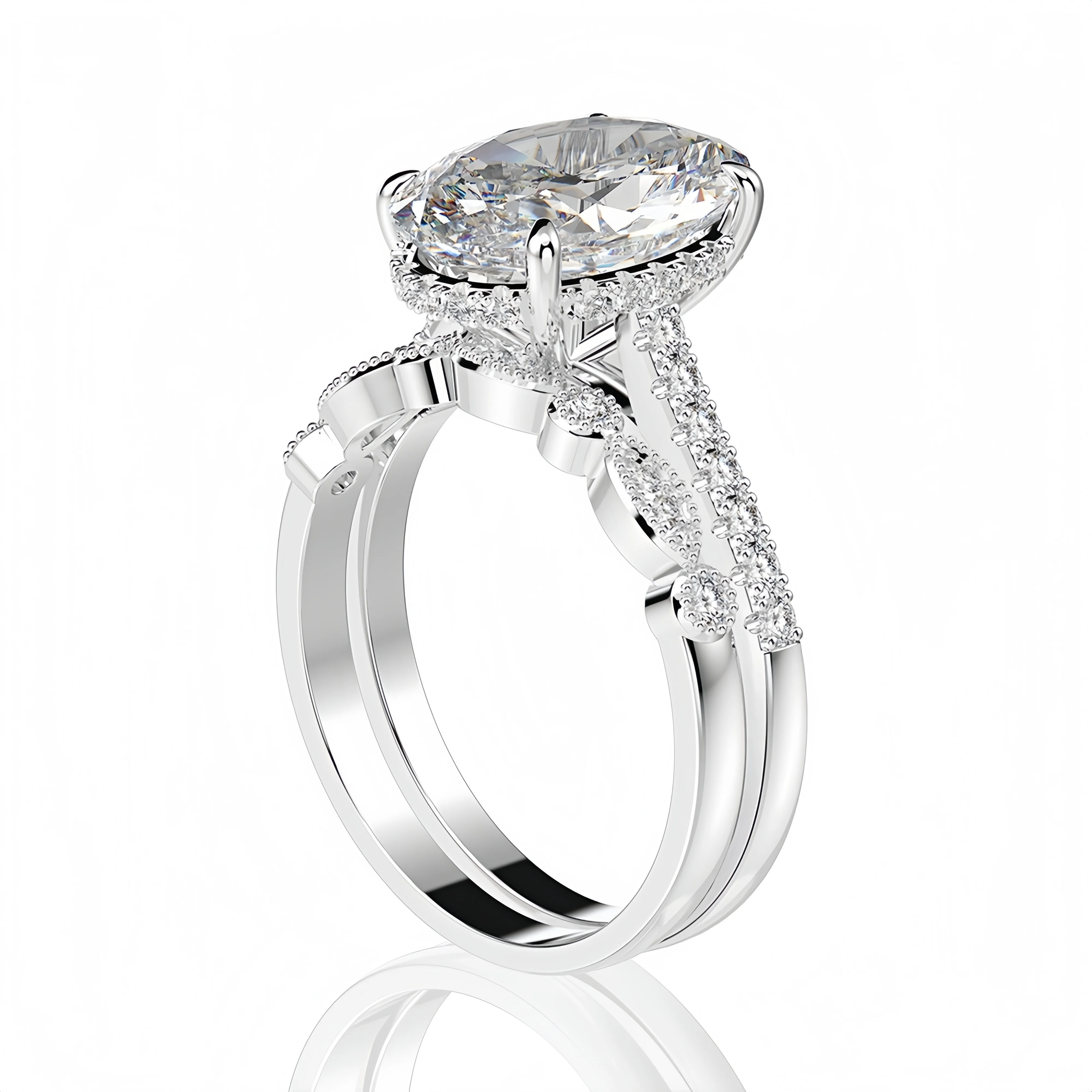 MUSHAN Jewelry Factory Oval Cut High Carbon Diamond 925 Sterling Silver Stackable Rings Engagement Wedding Bands Fine Ring Set