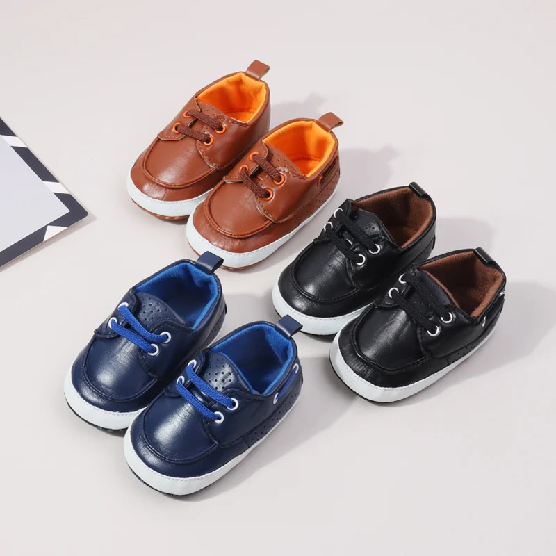 Ashional PU Baby Dress Shoes for Boys Spring Season Sprint Autumn Lightweight Breathable Anti-Slip Solid Pattern