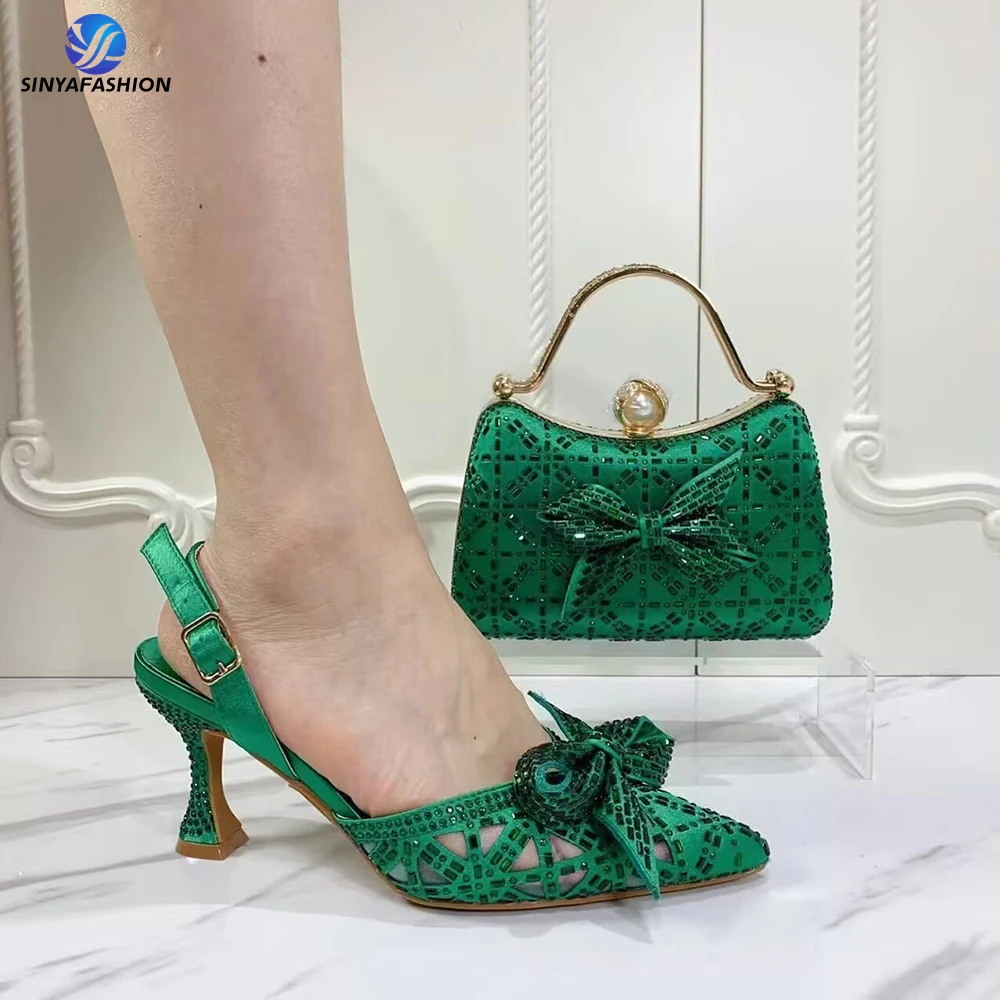 Sinya Gold Custom Wholesale Italian Ladies Shoes and Bags Set High Quality  Medium Women Party Shoe Matching Bag Set