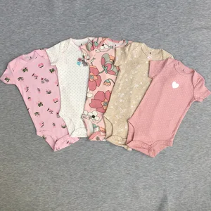 Autumn Baby Jumpsuit Short Sleeve 5-Piece Set Boys Girls Cartoon Pattern Stretch Rib Cloth High-Grade Cotton Unisex