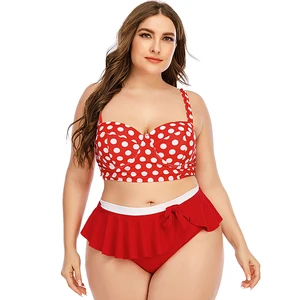 Polka Dot Print Women Plus Size 2 Piece Bikini Set High Waist Sexy Swimsuit for Women with Large Breast
