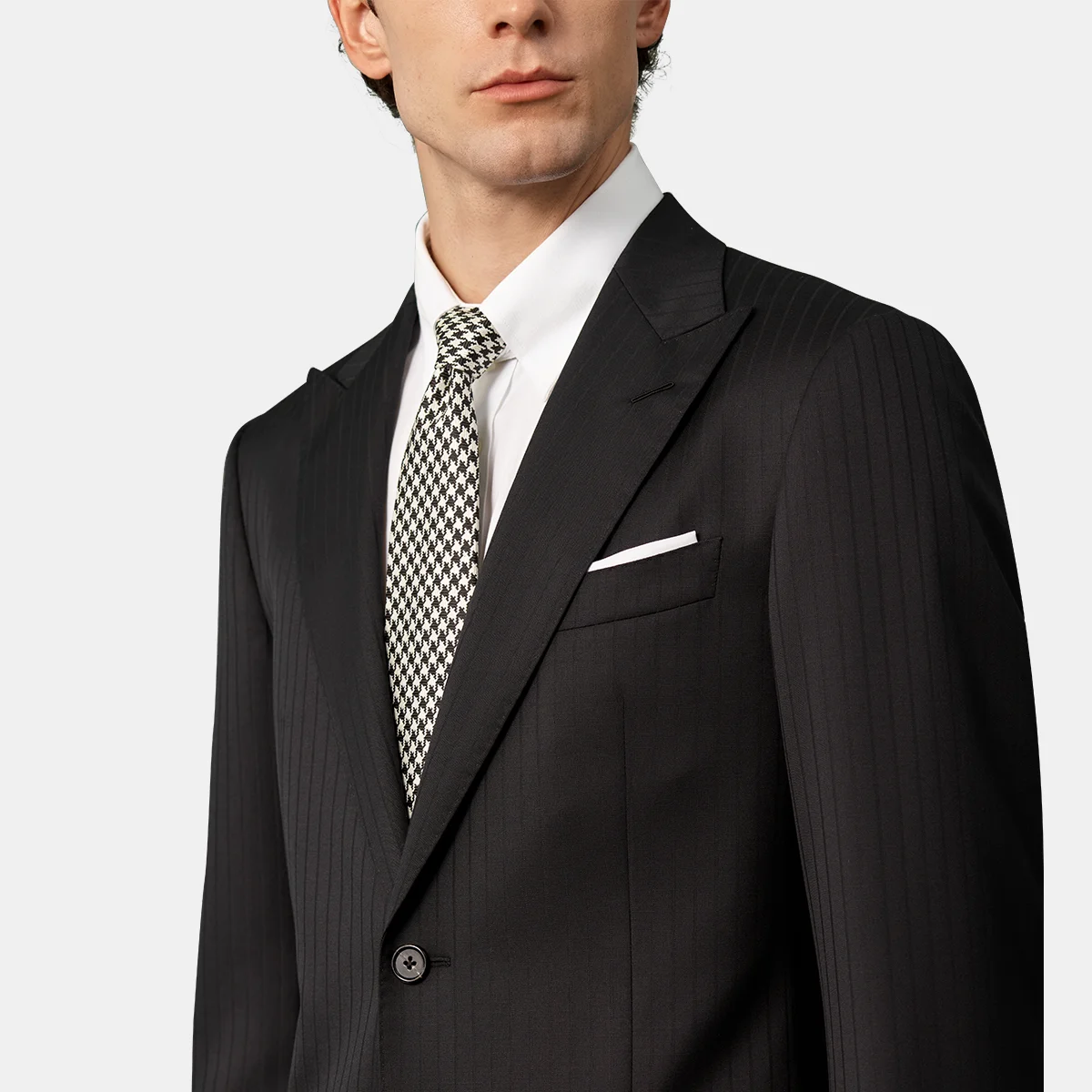 Premium Mtm Mens Half Canvas Wrinkle Resistant Pure Wool Hidden Stripe Slim Fit Single Breasted Peak Lapel Formal Suit