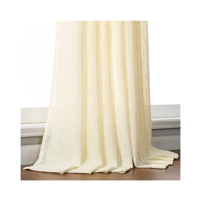 Plain Linen Fabric Ready Made White Sheer Bedroom Curtain White