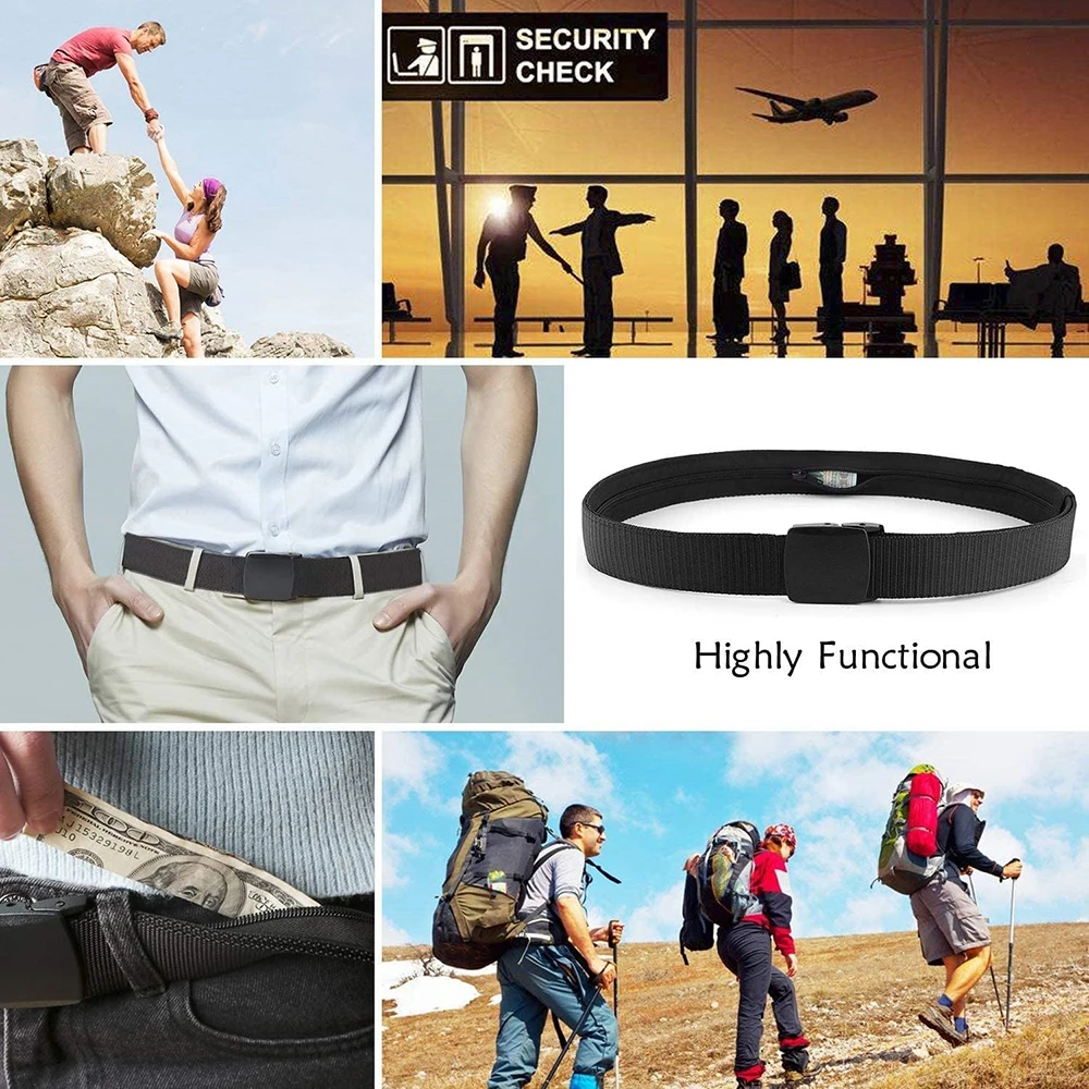 Wear-resistant Travel Nylon Tactical Men with Zinc Alloy Buckle Security Money Belt with Hidden Money Pocket