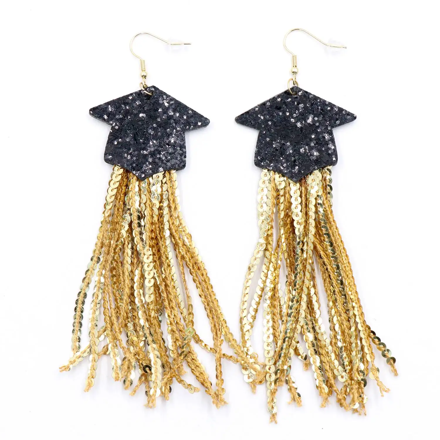 ZSHER2488 2024 Graduation Season Gold Sequin Long Fringe Drop Earrings Cute Acrylic Jewelry for Wedding Party Engagement Gift