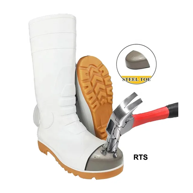 Customize CE Certificate Work Gumboots Anti-static Oil-Resistant Milk Industry  Steel Toe White Wellington PVC Safety Rain Boots